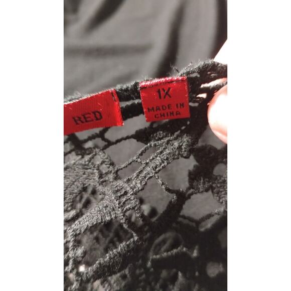 Red Woman's Black Open Front Cardigan Jacket Size XL Beautiful Lace Accent Back - Picture 10 of 13